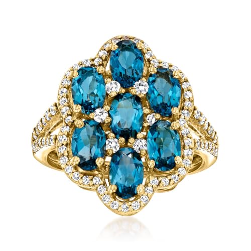 18k Yellow Gold Plated Over Sterling Silver London Blue Topaz and White Zircon Gemstone Ring