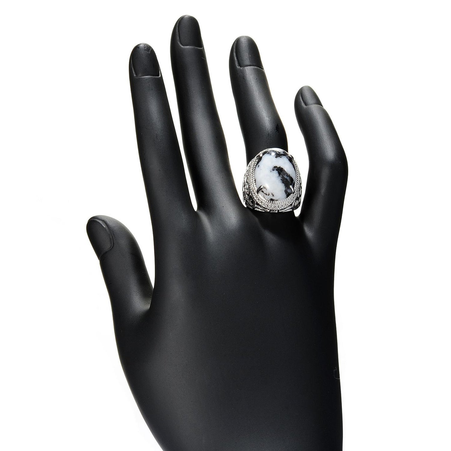 925 Sterling Silver White Buffalo Gemstone Solitaire Rings