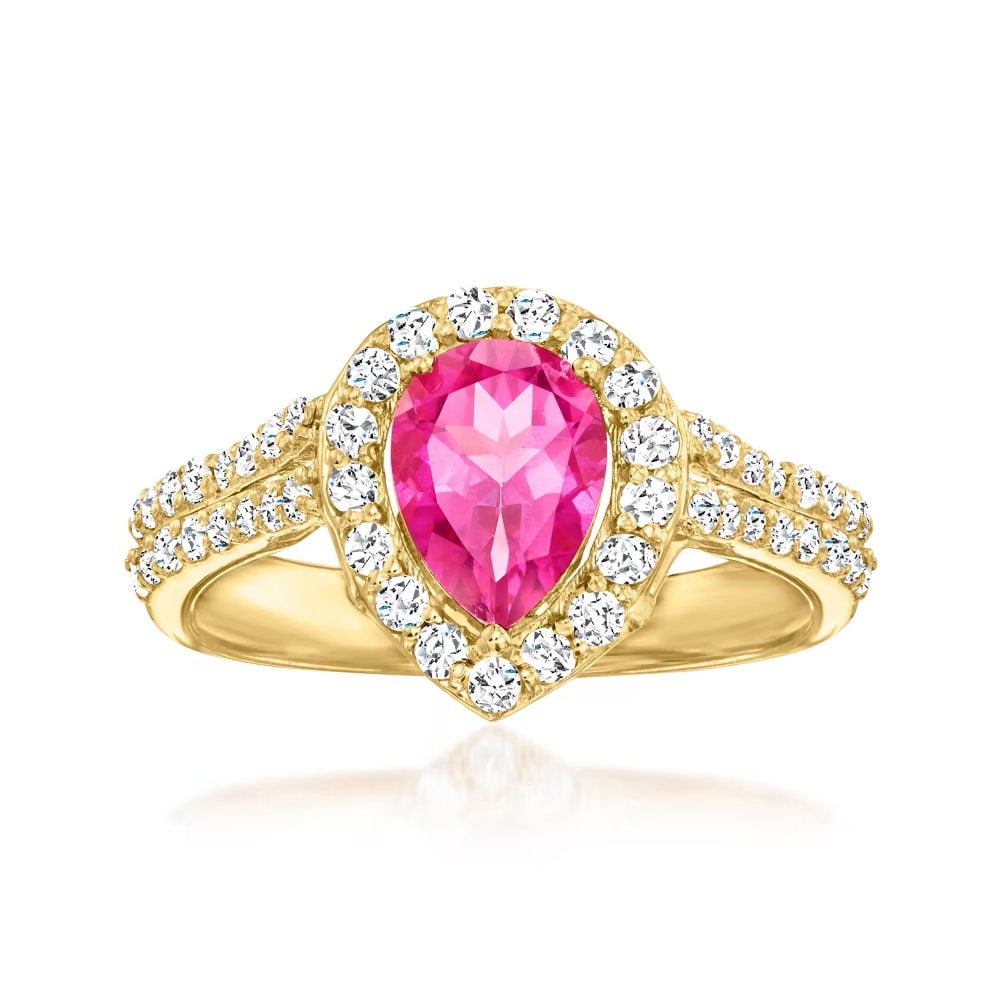 18K Yellow Gold Plated Over Sterling Silver Pink Topaz Gemstone Cluster Ring