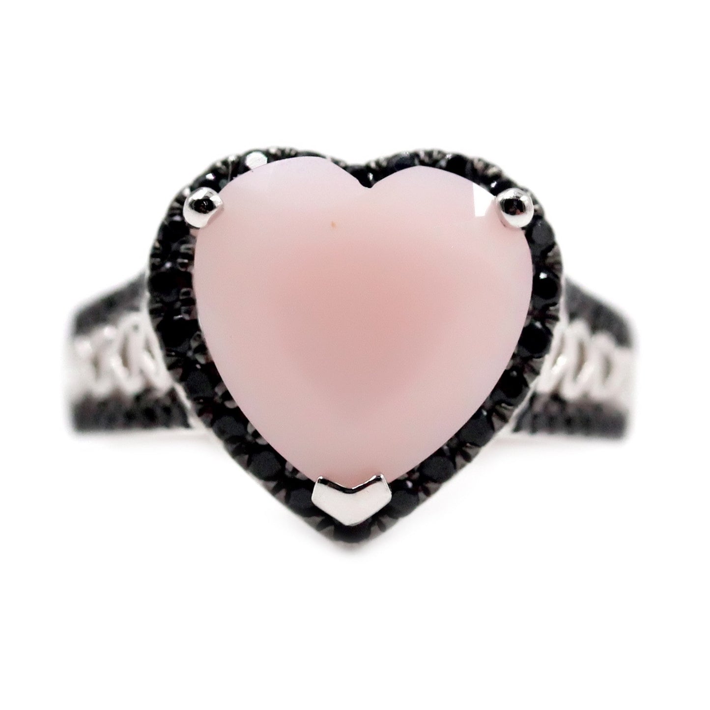 925 Sterling Silver Pink Opal Gemstone " Heart " Ring