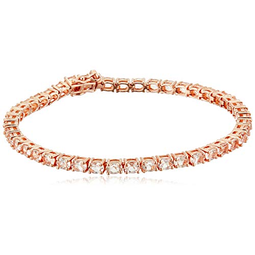 Rose Gold-Plated Over Silver Morganite Oval Tennis Bangle Bracelet, 7.25"