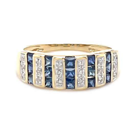 14Kt Yellow Gold Blue Sapphire and Diamond Band Rings