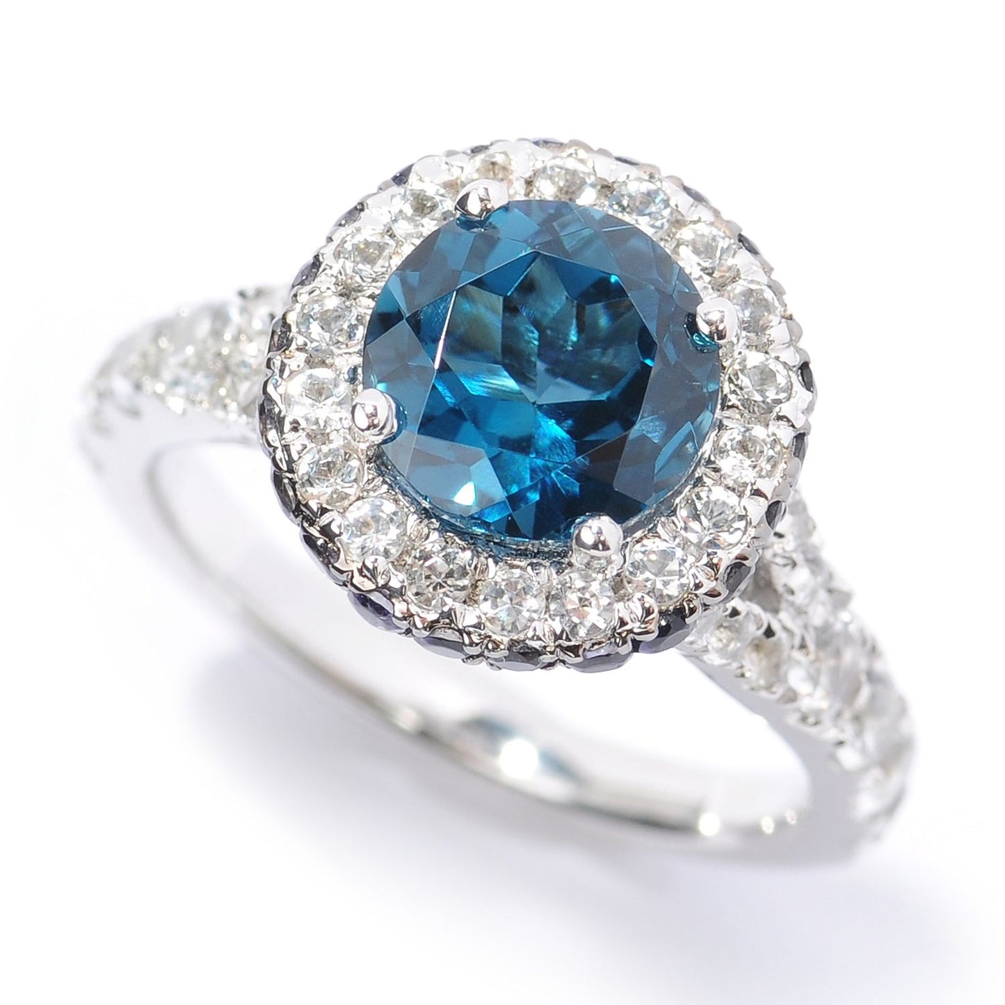 Pinctore Sterling Silver 4.01ctw London Blue Topaz Solitaire w/ accent Rings