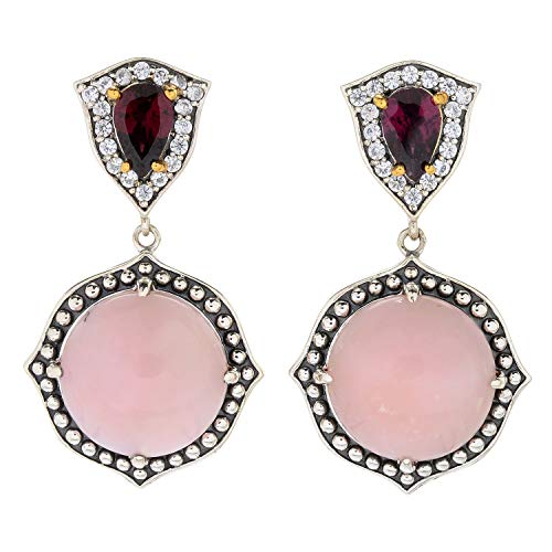 Pinctore Sterling Silver 1.25" 14mm Round Multi Gemstone Halo Drop Earrings