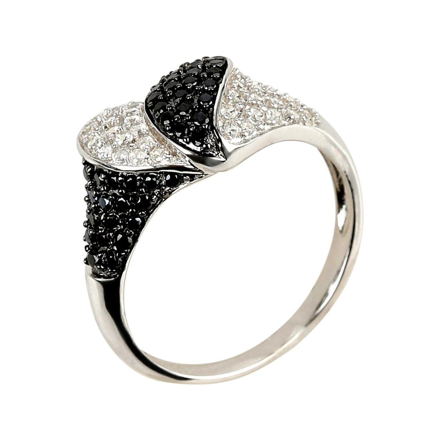 925 Sterling Silver Black Spinel and White Zircon Gemstone Classic Ring
