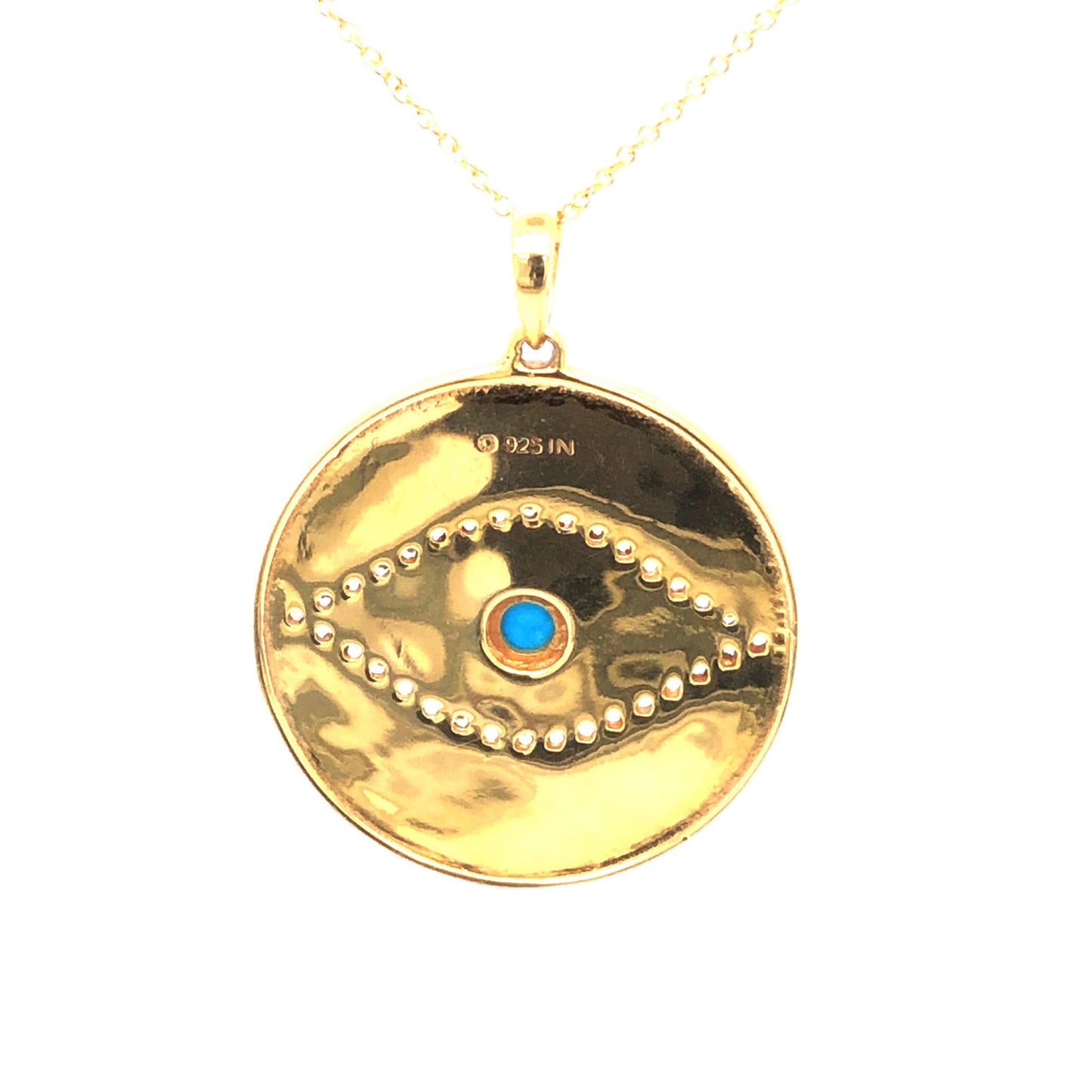 18k Yellow Gold Plating Over Sterling Silver, Sleeping Beauty Turquoise and White Zircon Gemstone " Evil Eye " Pendants