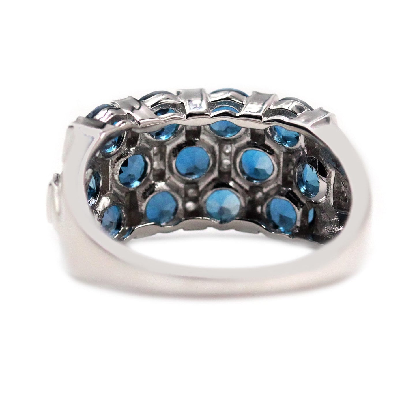 925 Sterling Silver London Blue Topaz Gemstone Cluster Ring