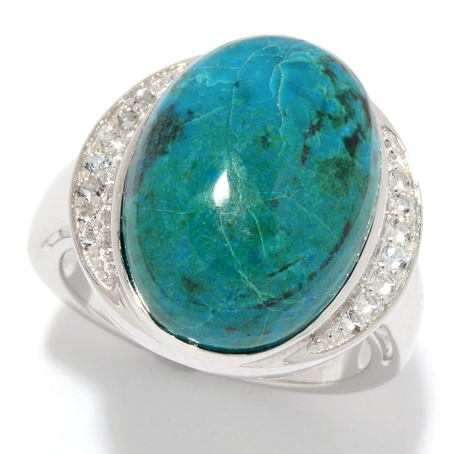 925 Sterling Silver Larimar And White Topaz Gemstone Cocktail Ring