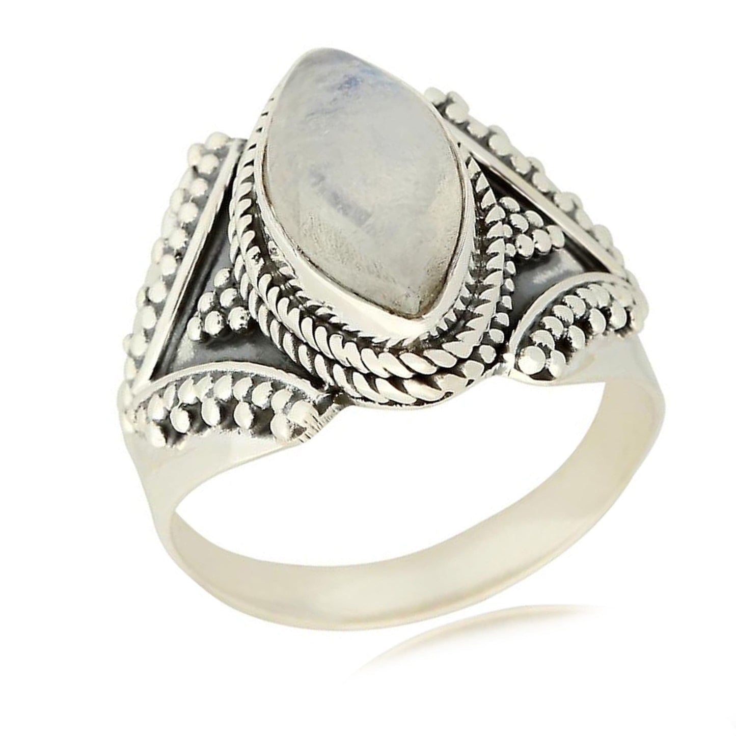925 Sterling Silver Rainbow Moonstone Gemstone Solitaire Rings