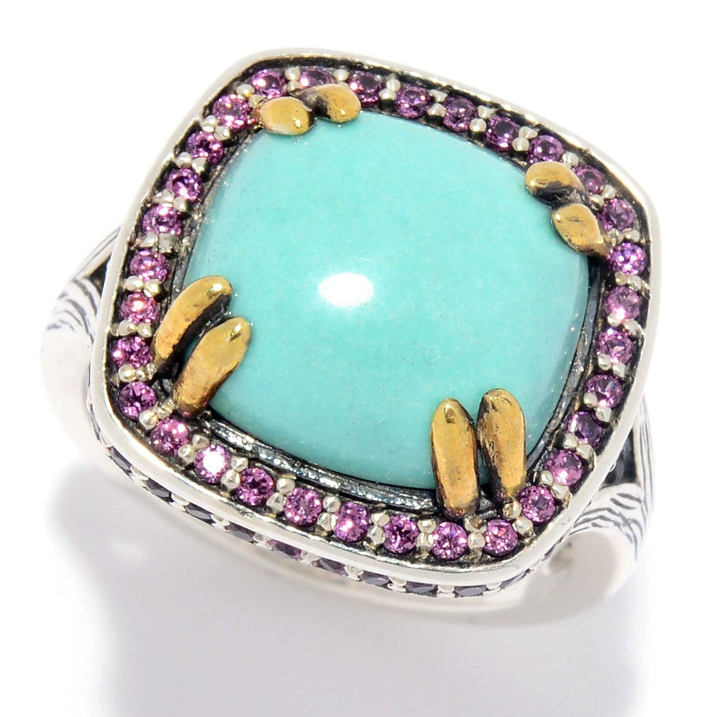 925 Sterling Silver Turquoise and Rhodolite Garnet Gemstone Cocktail Ring