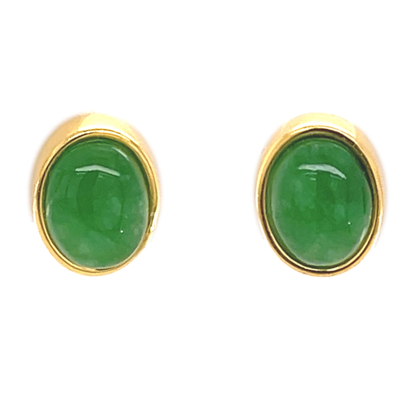 Yellow Gold Plated Over Sterling Silver Dyed Green Jade Gemstone Stud Earrings
