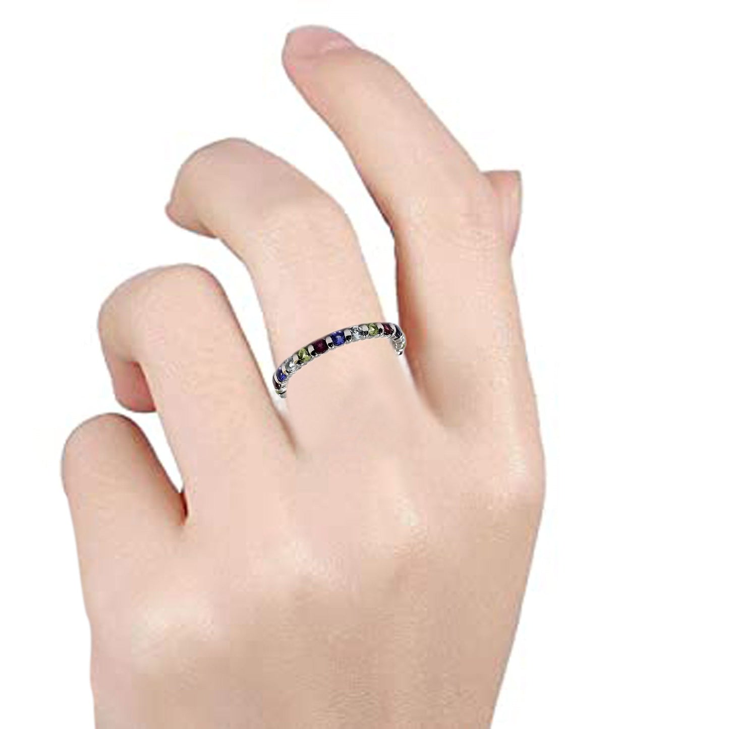 925 Sterling Silver Multi Gemstone Eternity Band Ring