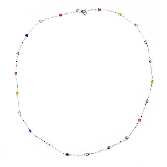 925 Sterling Silver Multi Sapphire Gemstone Women Long Necklace 18",24",32 Inches