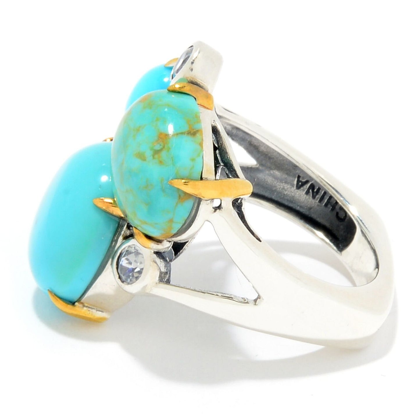 925 Sterling Silver Turquoise 3-Stone Ring