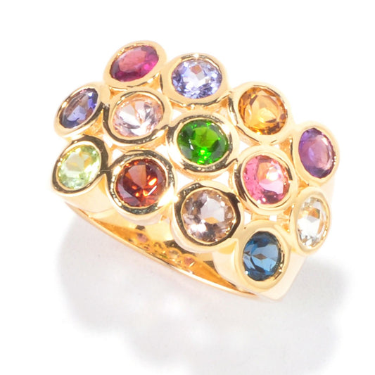 Yellow Gold Plated Over Sterling Silver Multi Gemstone Cluster Rings