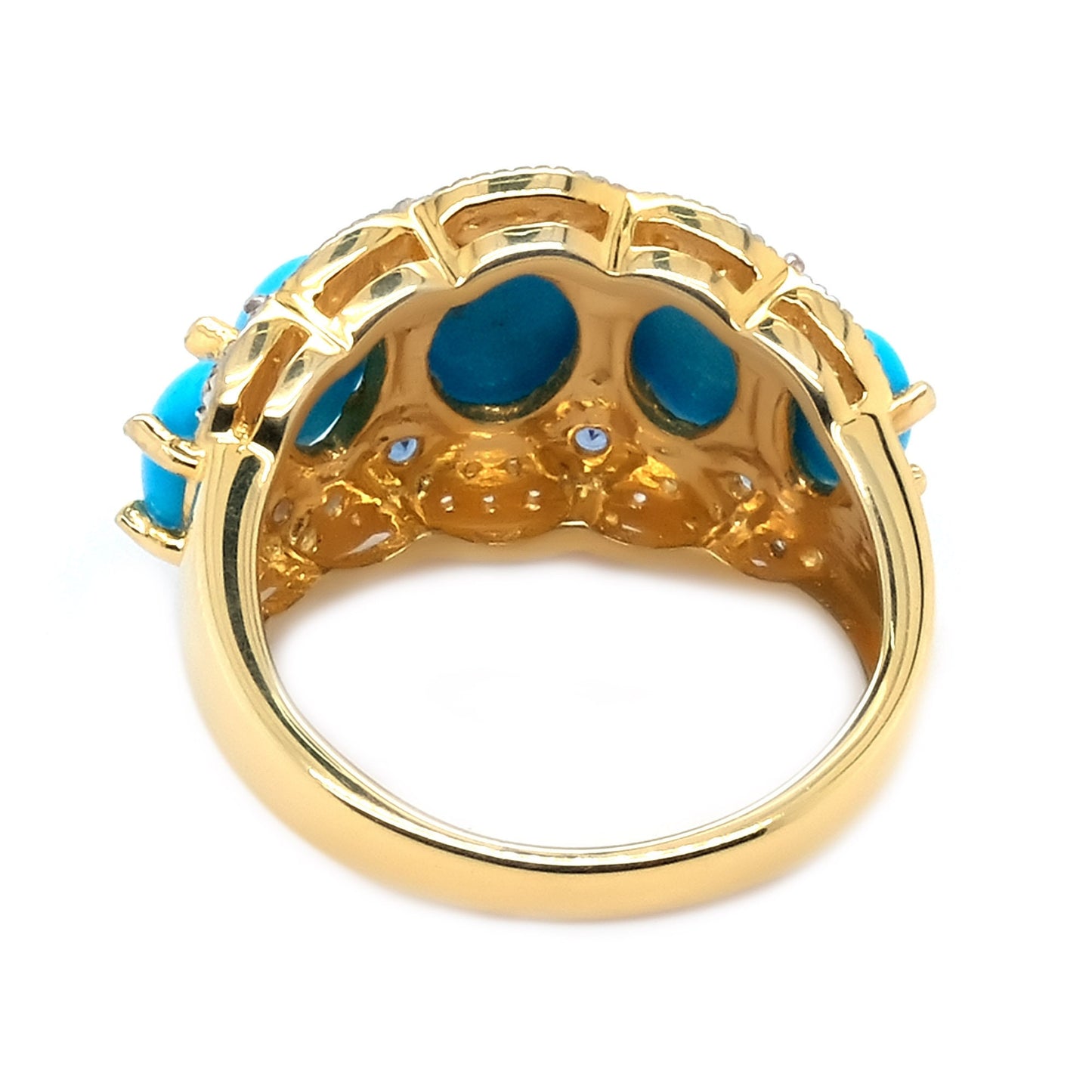 Yellow Gold Plated Over Sterling Silver Sleeping Beauty Turquoise Gemstone Band Rings