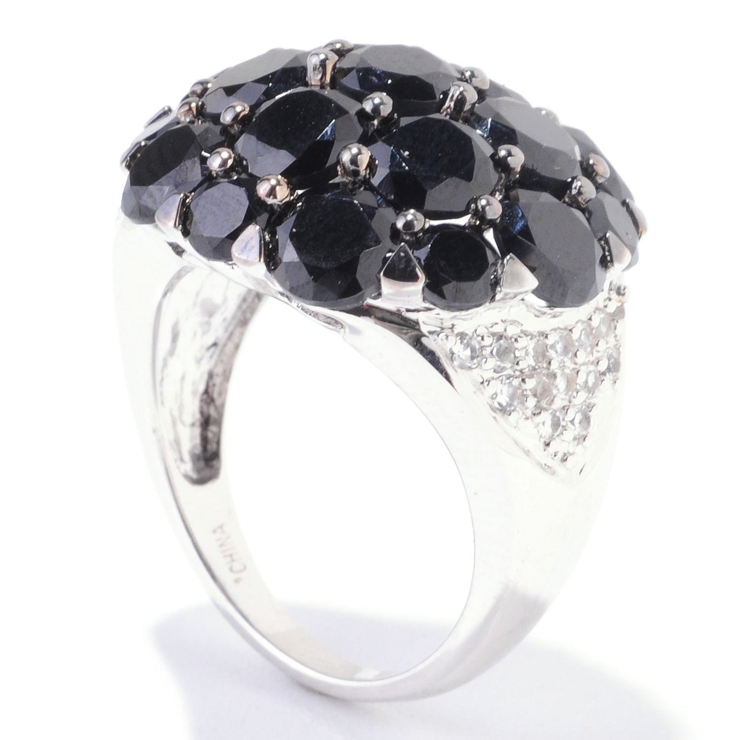925 Sterling Silver Black Spinel and White Topaz Gemstone Cluster Rings