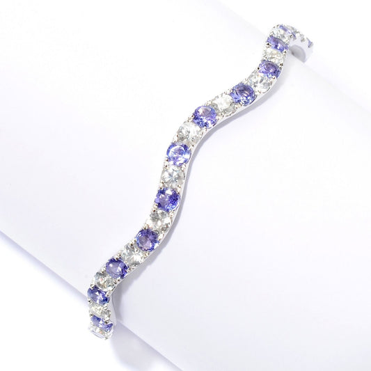 Sterling Silver Tanzanite, White Zircon Gemstone Bangle For Women's And Girls