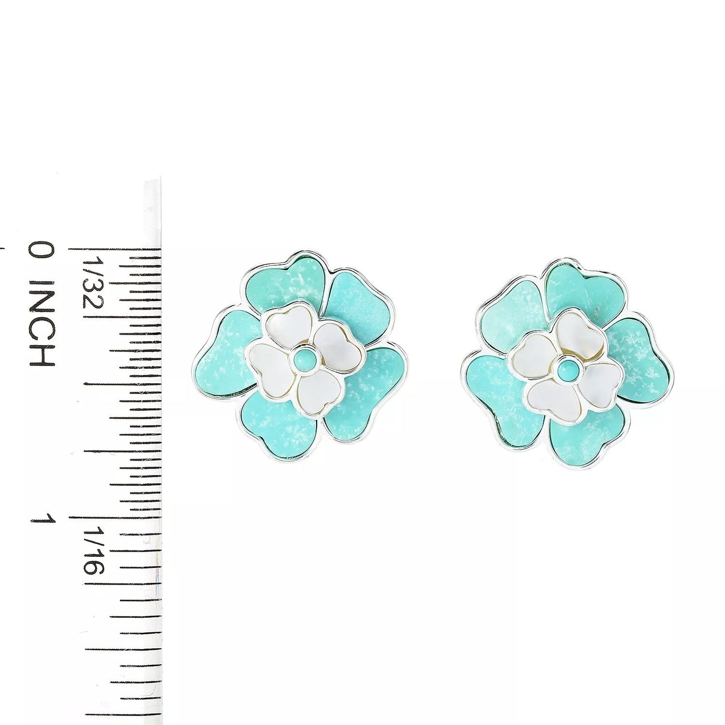 925 Sterling Silver Pearl, Campitos Turquoise Gemstone Flower Earrings