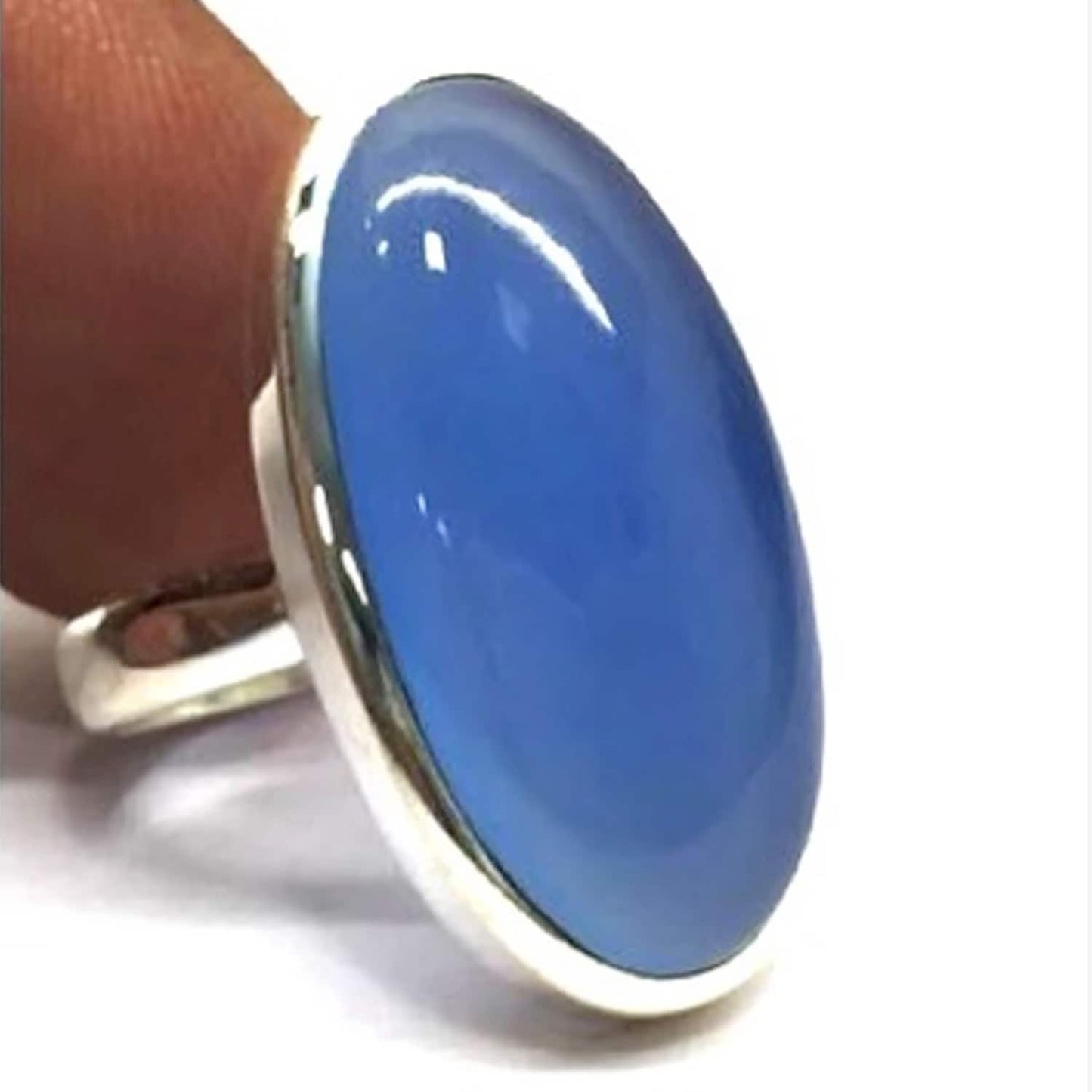 925 Sterling Silver Blue Chalcedony Ring For Women's And Girls