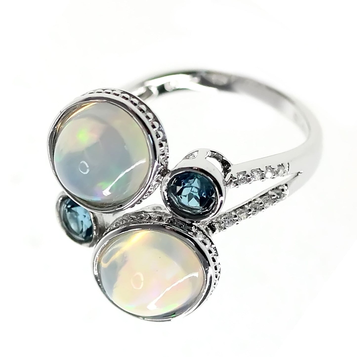 925 Sterling Silver Ethiopian Opal and London Blue Topaz Gemstone Rings