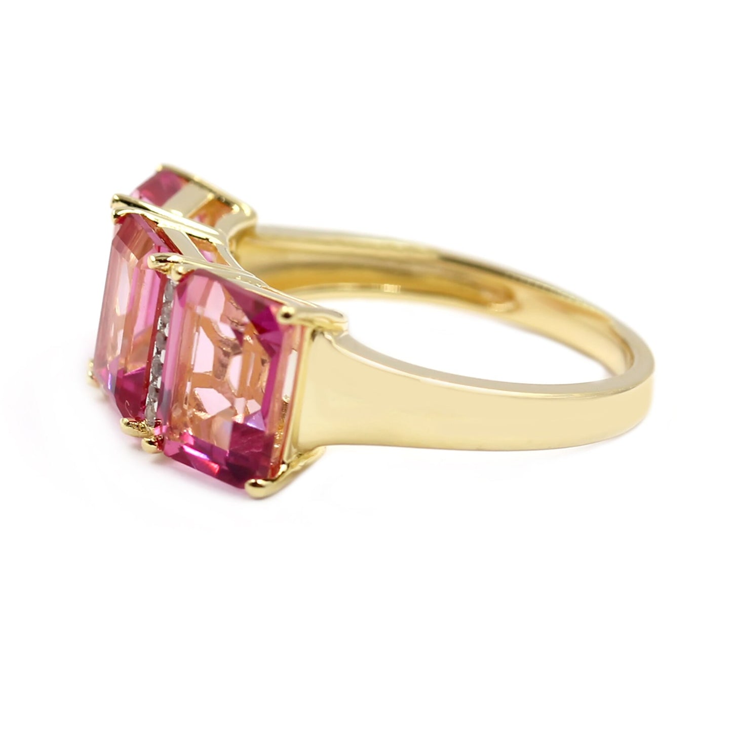 18k Yellow Gold Over Sterling Silver Pink Topaz and White Topaz 3-Stone Ring