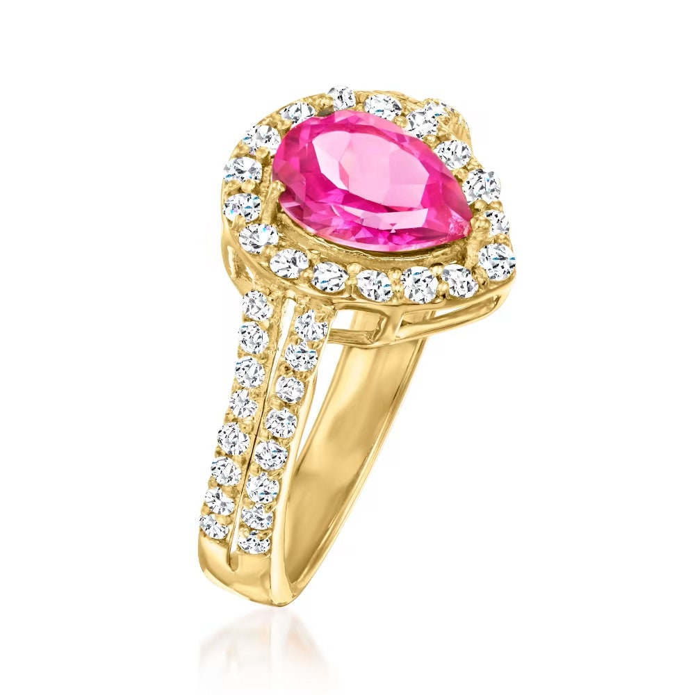 18K Yellow Gold Plated Over Sterling Silver Pink Topaz Gemstone Cluster Ring