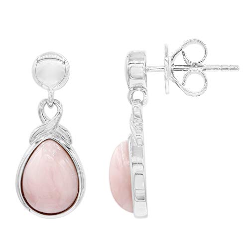 925 Sterling Silver Pink Opal Gemstone Drop Earrings