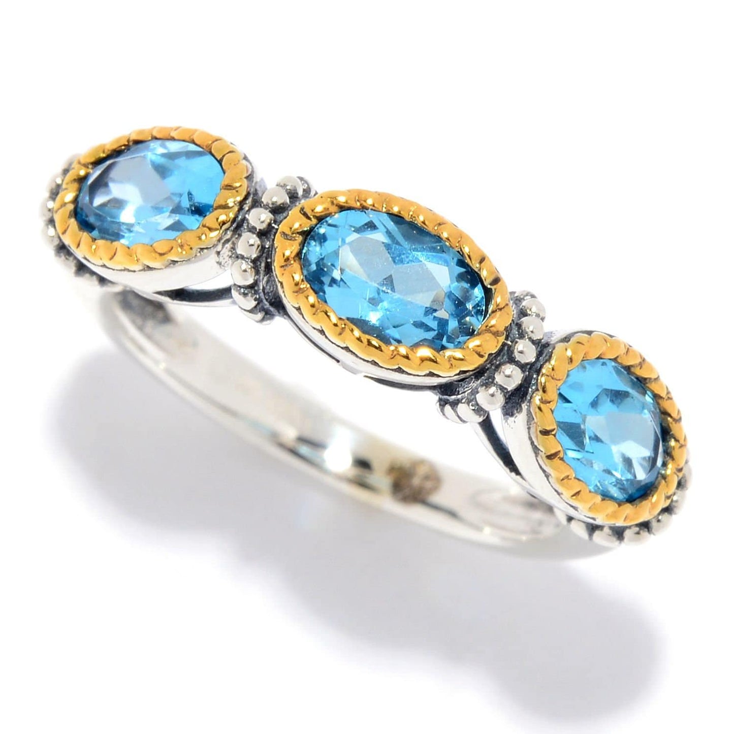 925 Sterling Silver Swiss Blue Topaz 3-Stone Rings