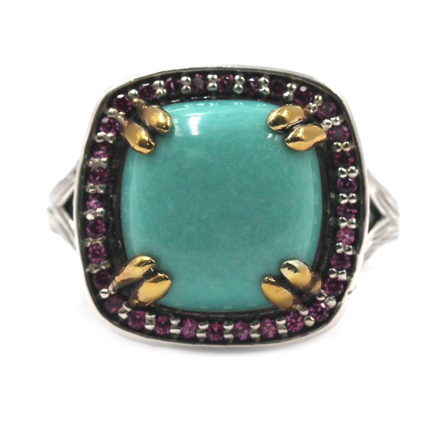 925 Sterling Silver Turquoise and Rhodolite Garnet Gemstone Cocktail Ring