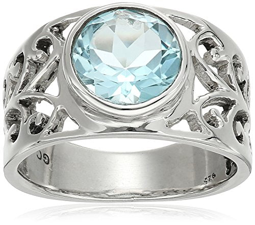 925 Sterling Silver Sky Blue Topaz Gemstone Band Ring, Size 7