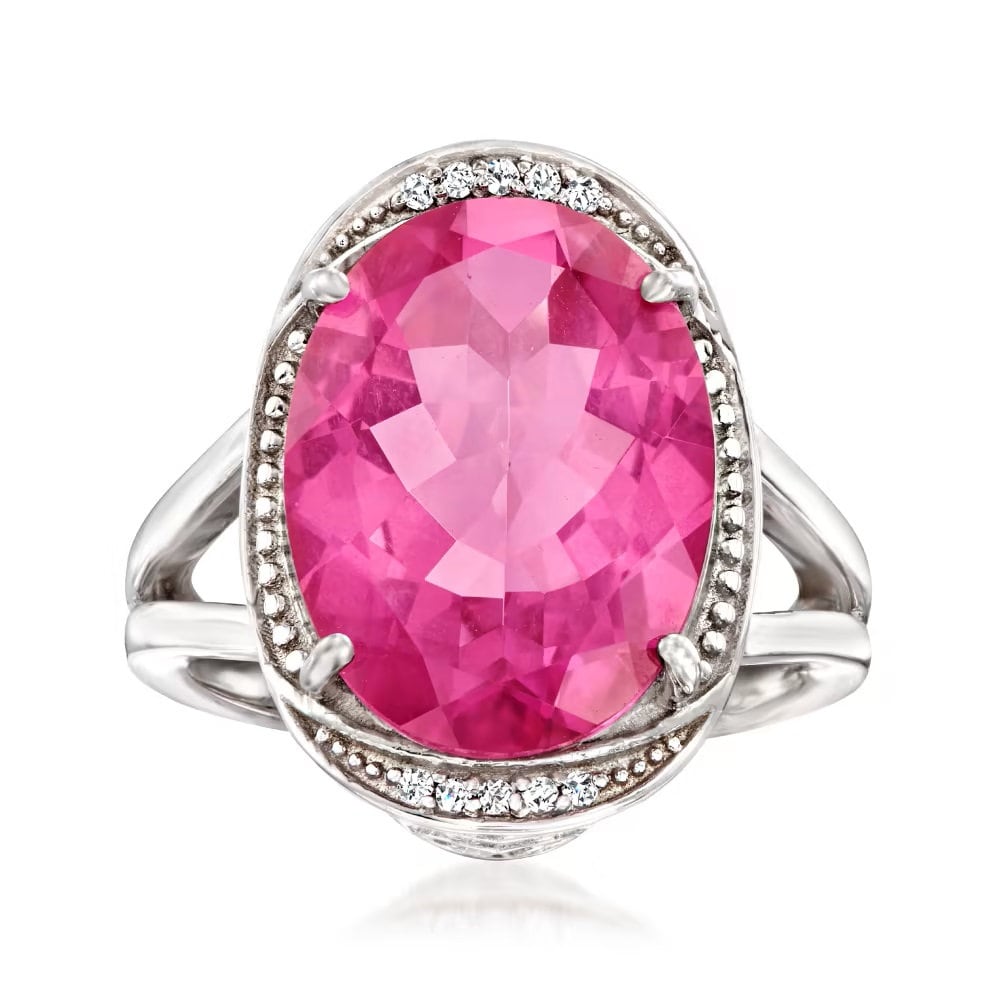 925 Sterling Silver Pink Topaz and White Zircon Gemstone Ring