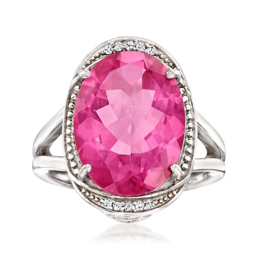 925 Sterling Silver Pink Topaz and White Zircon Gemstone Ring