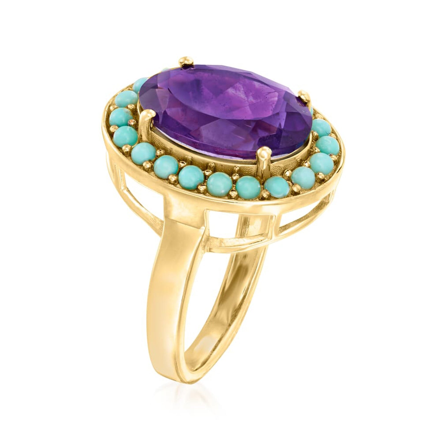 Yellow Gold Plated Over Sterling Silver African Amethyst, Campitos Turquoise Gemstone Rings