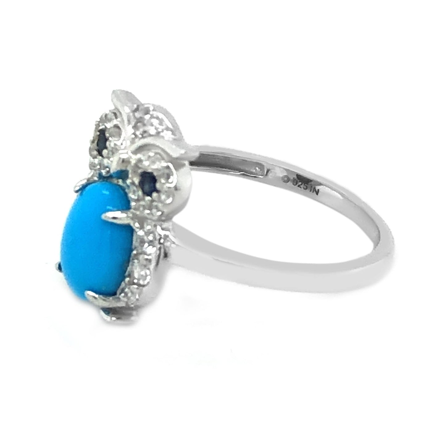 925 Sterling Silver Sleeping Beauty Turquoise Gemstone Owl Ring