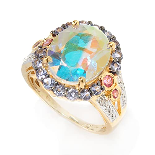 Pinctore 18K Yellow Gold Over Silver 6.55ctw Opal Topaz Cocktail Ring, Size 7