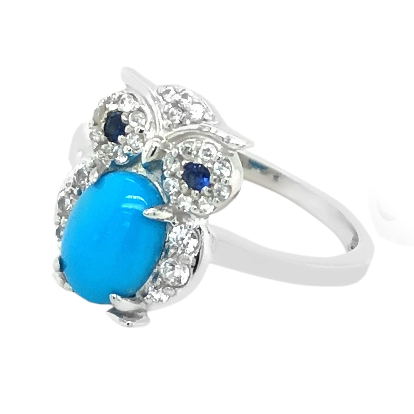 925 Sterling Silver Sleeping Beauty Turquoise Gemstone Owl Ring