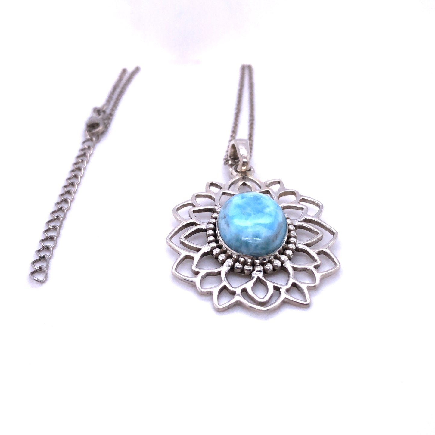 925 Sterling Silver Larimar Pendant With 18+2 Inches Chain