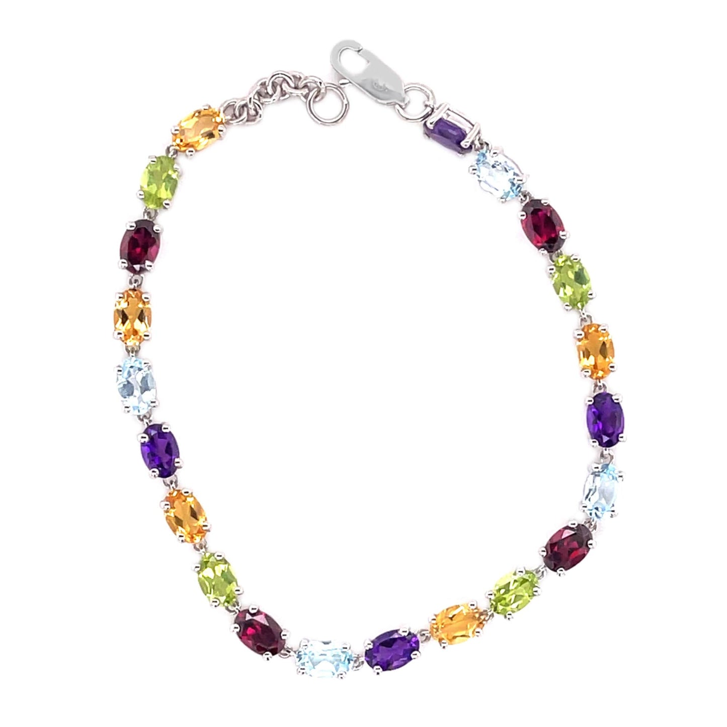 Sterling Silver Multi Gemstone Link Chain Bracelets For Women's And Girls