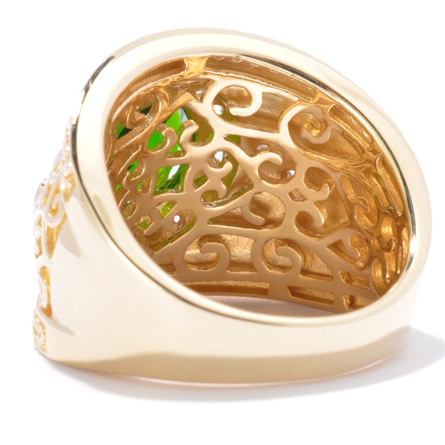 925 Sterling Silver Chrome Diopside and  White Zircon Gemstone Band Ring