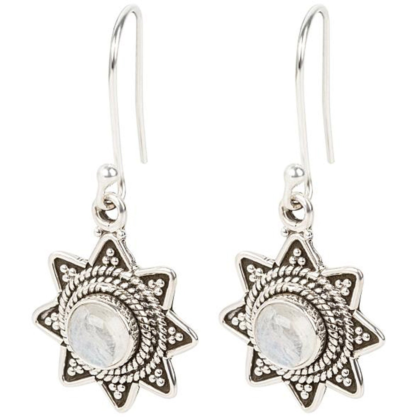 925 Sterling Silver Rainbow Moonstone Dangle Earrings