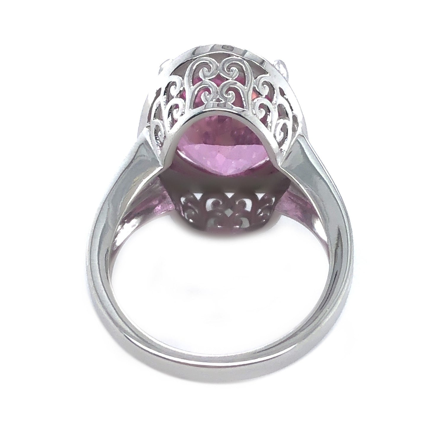 925 Sterling Silver Pink Topaz and White Zircon Gemstone Ring