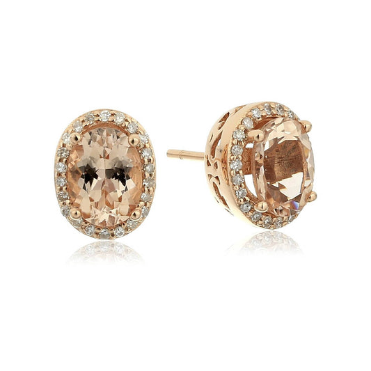 Pinctore 14k Rose Gold Morganite and Diamond Stud Earrings