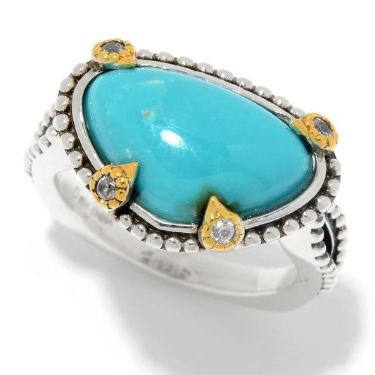925 Sterling Silver Royston Turquoise and White Zircon Gemstone Ring