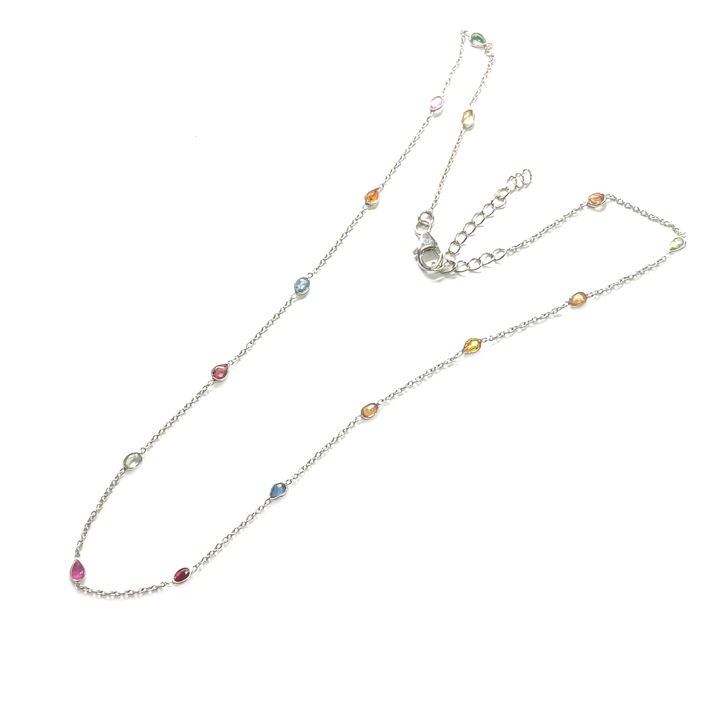 925 Sterling Silver Multi Sapphire Station Necklace For Women's And Girls
