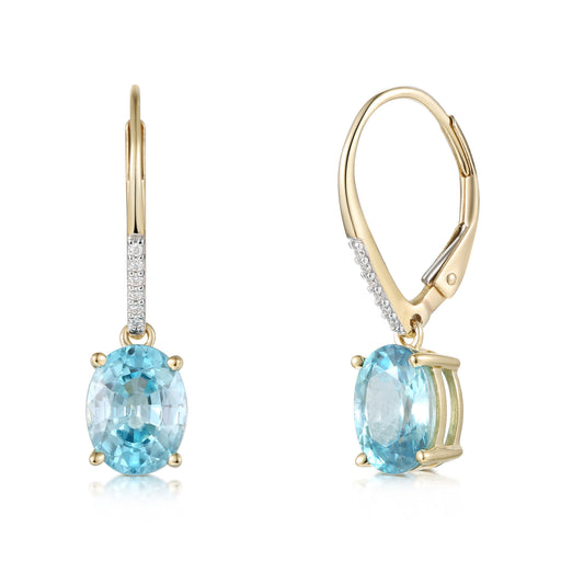 14KT Yellow Gold Aquamarine, Diamond Gemstone Dangle Earrings