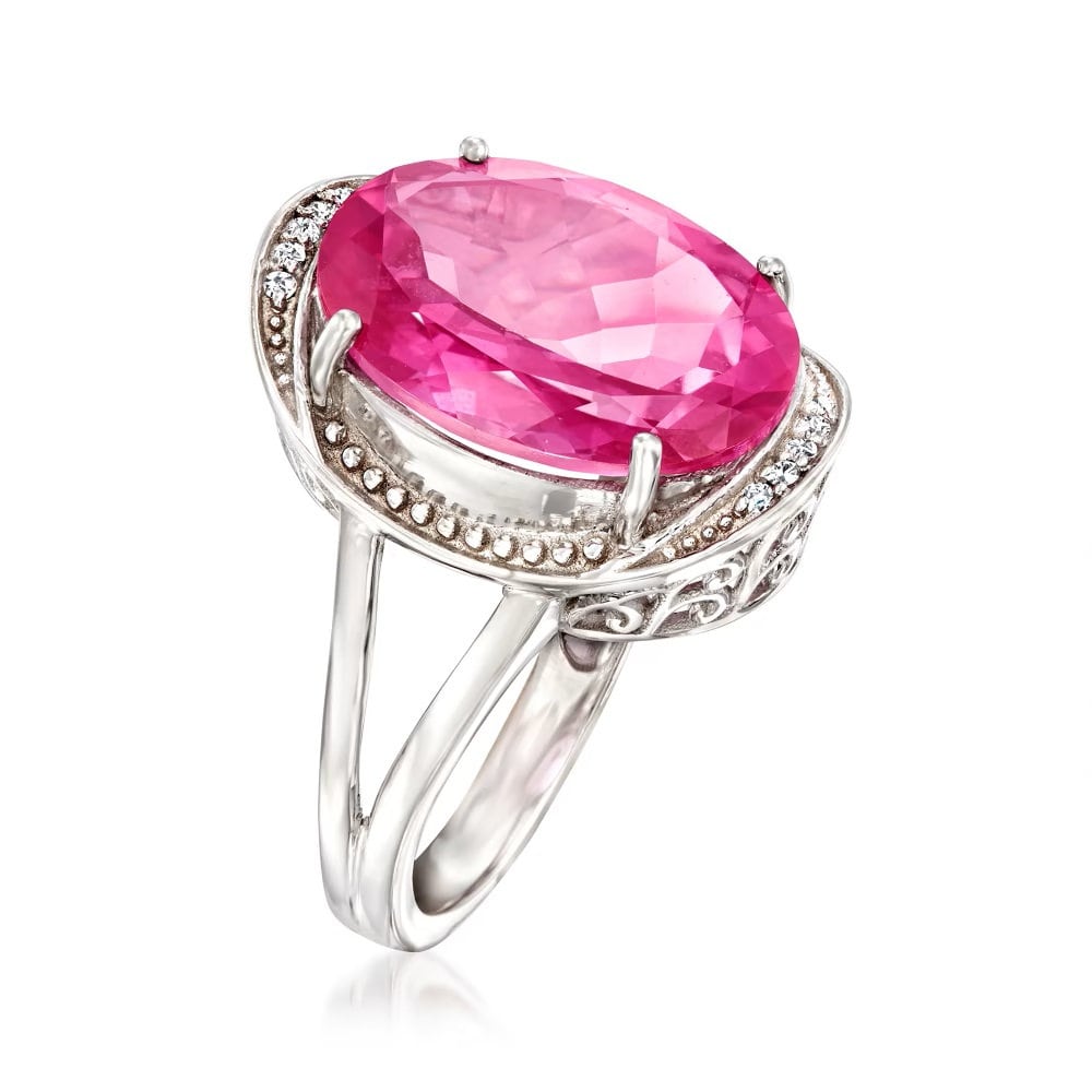 925 Sterling Silver Pink Topaz and White Zircon Gemstone Ring
