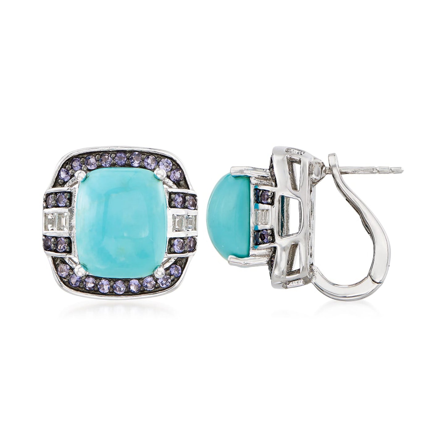 925 Sterling Silver Kingman Turquoise,White Topaz,Iolite Earrings