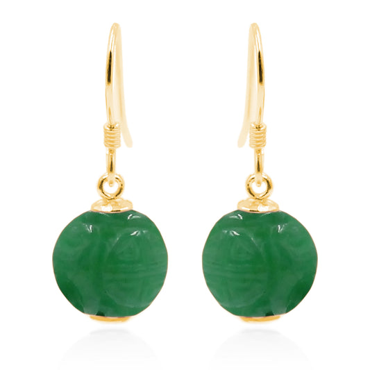 Yellow Over 925 Sterling Silver Dyed Green Jade Dangle Earrings