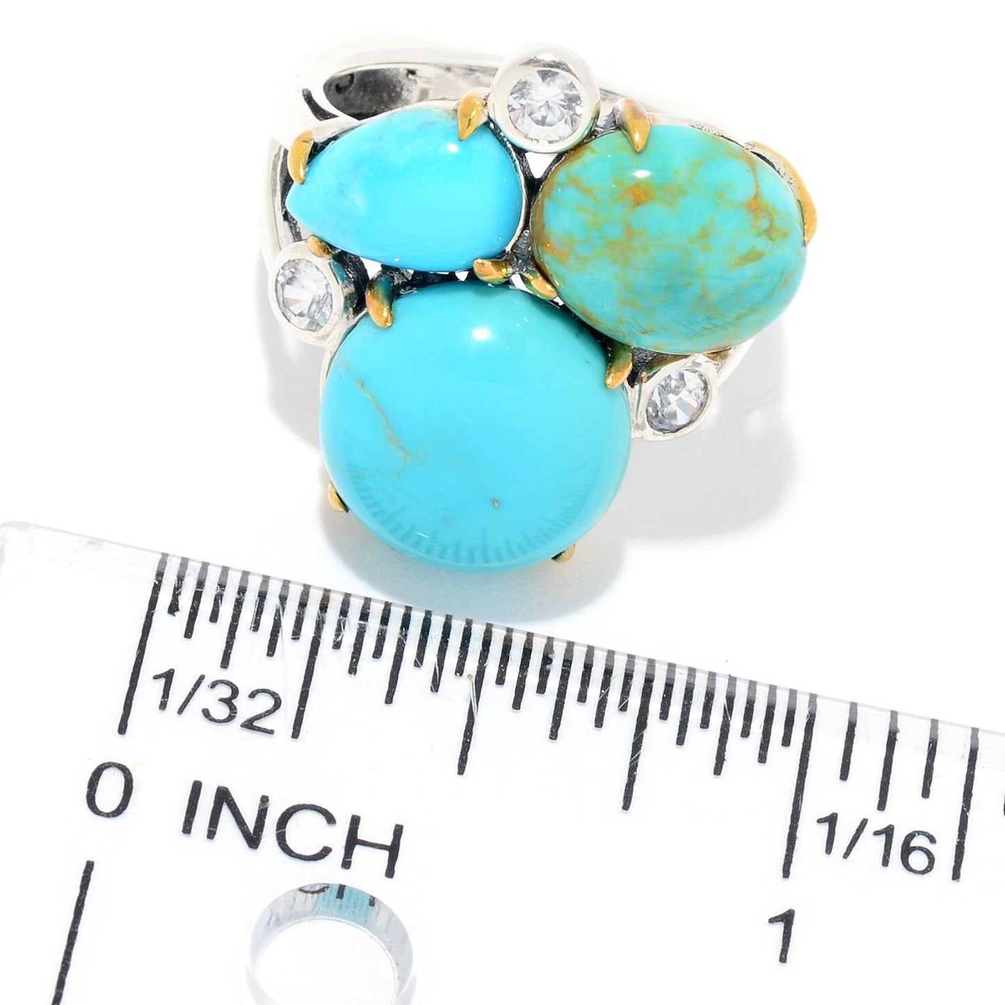 925 Sterling Silver Turquoise 3-Stone Ring